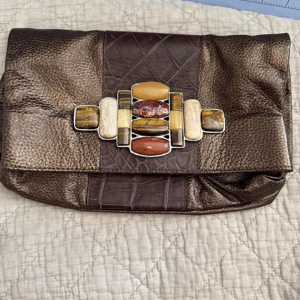 Leatherock Genuine Leather‎ Croco Embossed W/ STONES Clutch Purse